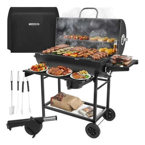 bbq barbecue xxl a carbone carbonella + accessori , soffiatore, copertura, termometro griglie