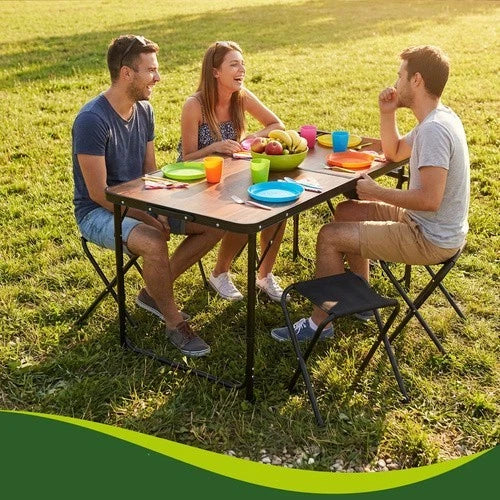 Tavolo campeggio pic nic+ 4 sgabelli richiudibile a valigetta altezza regolabile