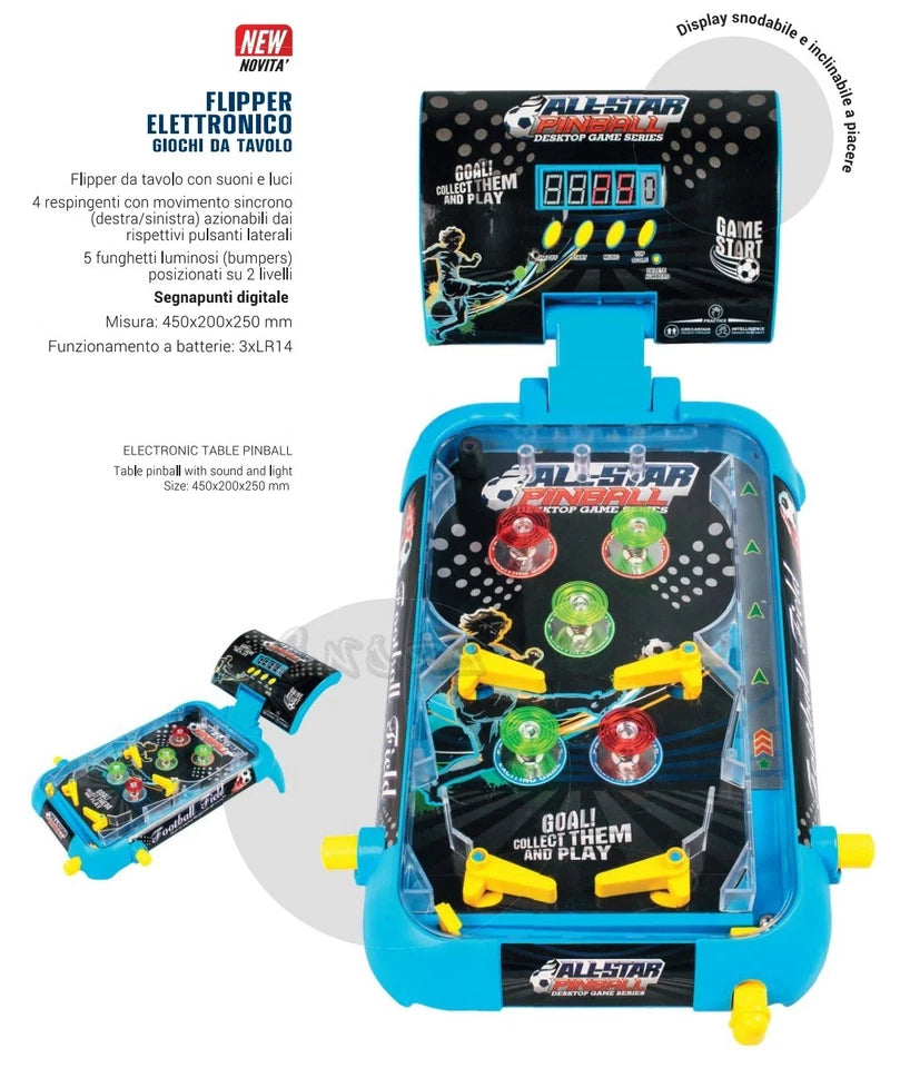 FLIPPER PINBALL ELETTRICO PORTATILE GIOCO DA TAVOLO CON LUCI E SUONI