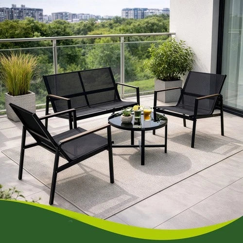 SET DA GIARDINO TERRAZZO 4 POSTI sedie tavolo panca divano in acciaio