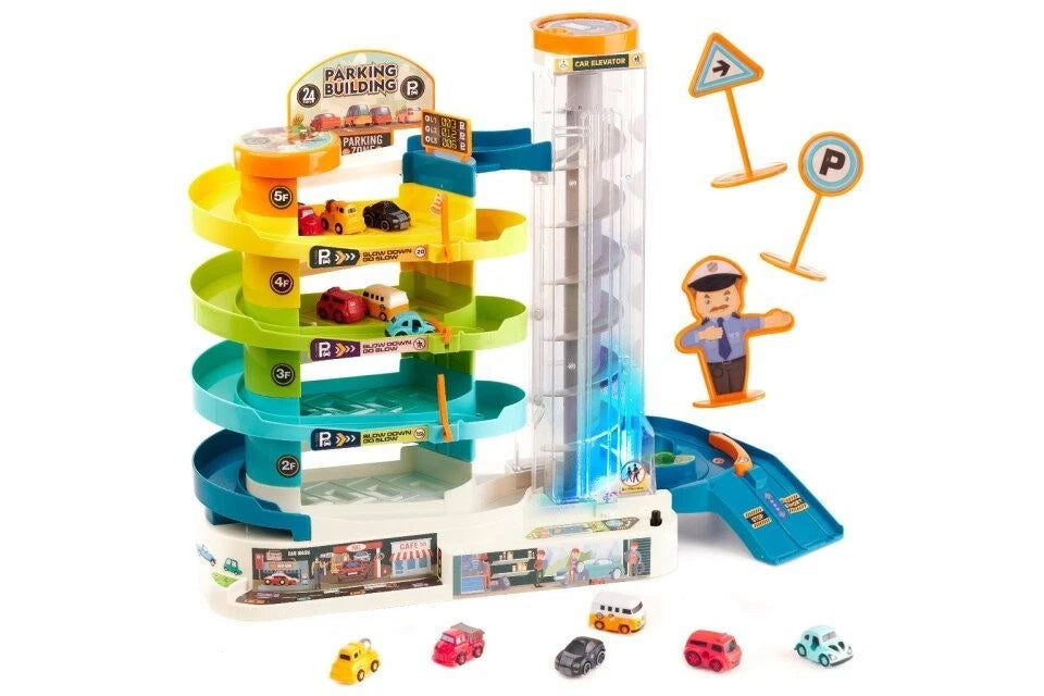 Grande Garage 4 piani set gioco garage pista macchine per bambini con 6 veicoli