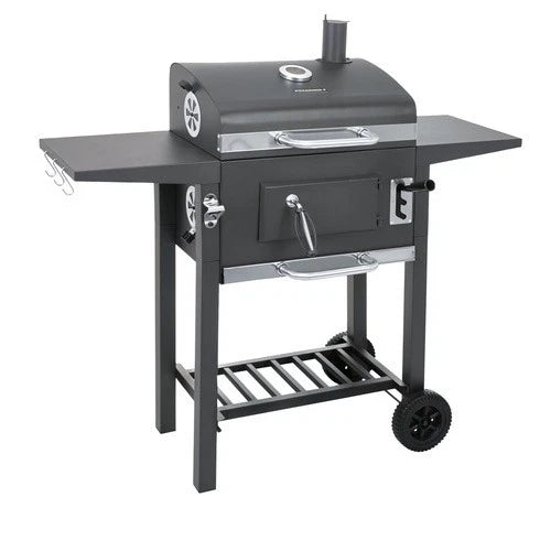 bbq barbecue a carbone carbonella griglie in ghisa + coperchio, termometro, soffiatore e tanti accessori