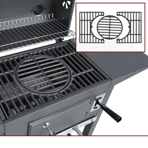 bbq barbecue a carbone carbonella griglie in ghisa + coperchio, termometro, soffiatore e tanti accessori