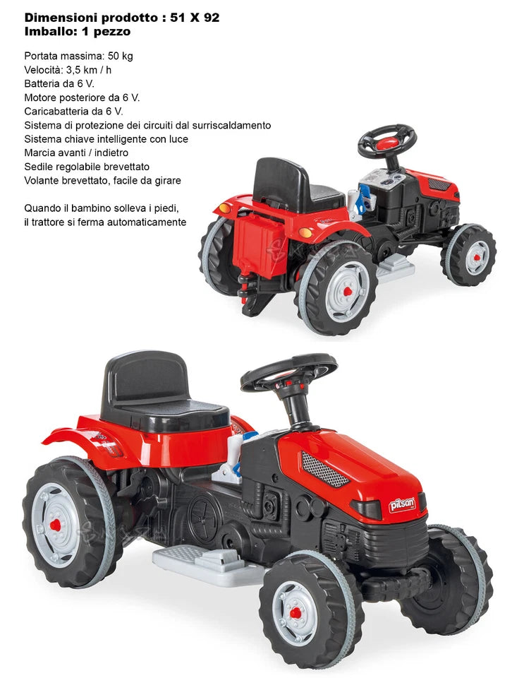 Trattore elettrico per bambini trattore rosso grande con sedile regolabile