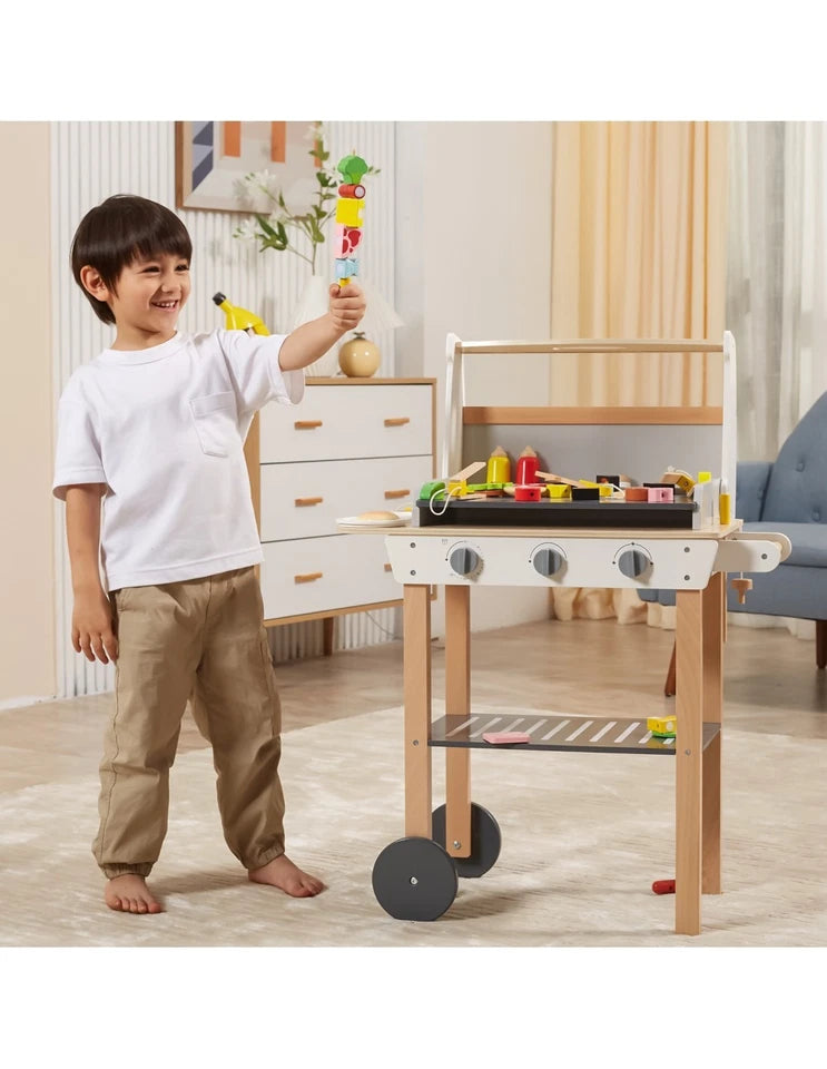barbecue giocattolo in legno set bbq gioco con cibo e accessori per bambini