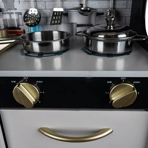 CUCINA IN LEGNO PER BAMBINI GRANDE con FRIGO FORNO ACCESSORI LUCI