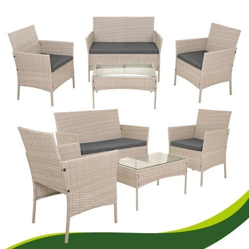 SET DA GIARDINO TERRAZZO 4 POSTI IN ECORATTAN- VARI COLORI- CON CUSCINI