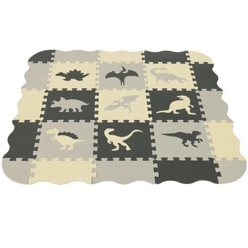 TAPPETO PUZZLE DINOSAURI GRANDE IN GOMMA PER BAMBINI SET 25 PEZZI TOT CM.106X106
