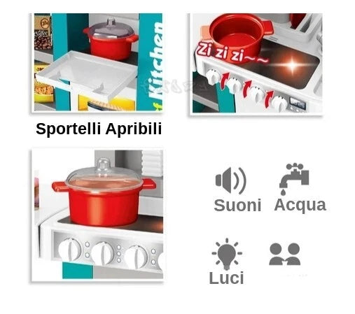 Cucina Giocattolo per Bambini Grande con Acqua luci Suoni e Accessori h. 84 cm
