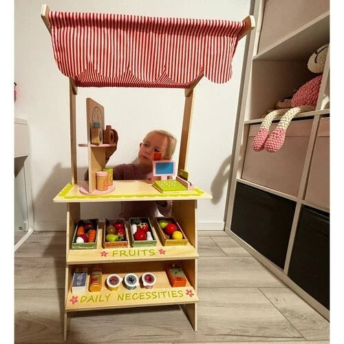 Banco del mercato Giocattolo, Gioco frutta verdura supermercato in Legno per Bambini