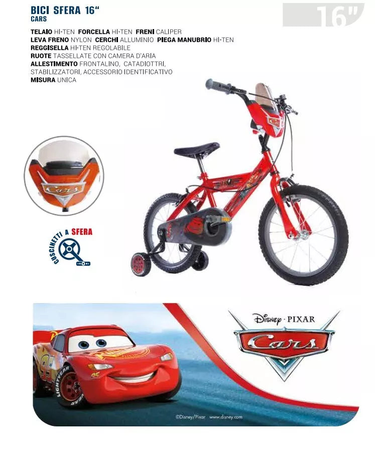Bicicletta Cars 16 Pollici Bici Bambino saetta mc queen con ruote 4 5 6 anni