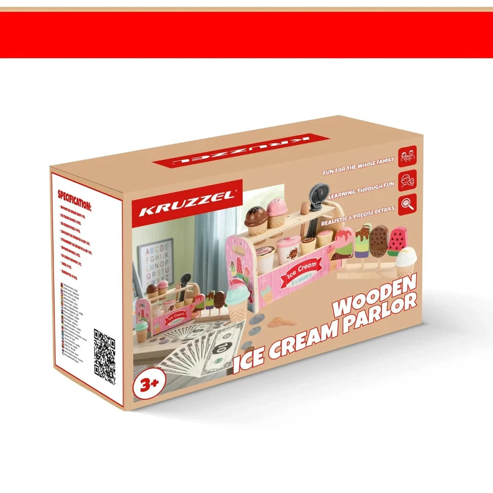 giocattolo in legno "la mia gelateria" set gioco gelati con accessori e dolci