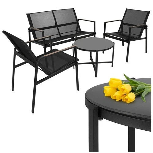 SET DA GIARDINO TERRAZZO 4 POSTI sedie tavolo panca divano in acciaio