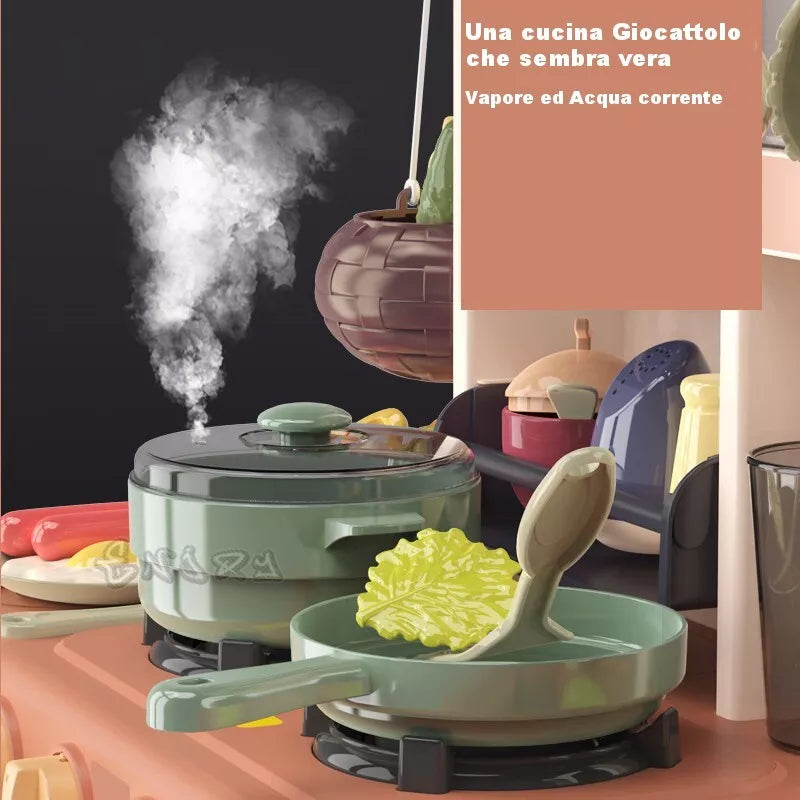 Cucina Giocattolo per bambini con vapore acqua Suoni Luci  e Accessori Inclusi