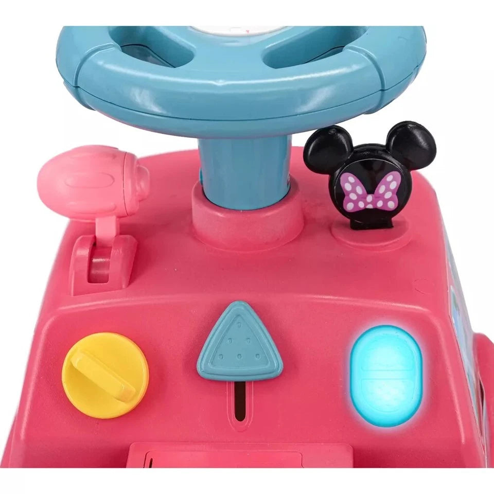 Ride on bambini disney auto a spinta cavalcabile minnie con rimorchio e accessori