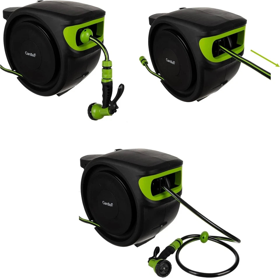 AVVOLGITUBO AUTOMATICO ACQUA GIARDINO GIREVOLE ED AUTOAVVOLGENTE A PARETE 25 MT