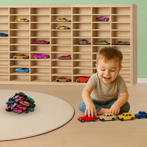 VETRINA ESPOSITORE MODELLISMO VETRINETTA IN LEGNO 80 scomparti modellini auto