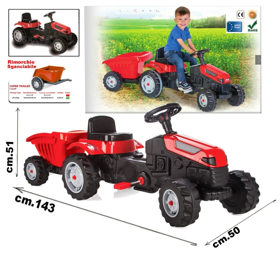 Trattore a pedali con rimorchio trattore grande gioco per bambini a pedali