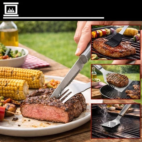 Set Accessori Barbecue 26 Pezzi in Acciaio inox- Valigetta Portatile Kit griglia