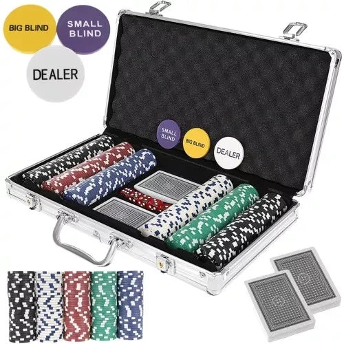 Texas Holdem - Set da poker con valigetta da poker in alluminio 2 mazzi di carte