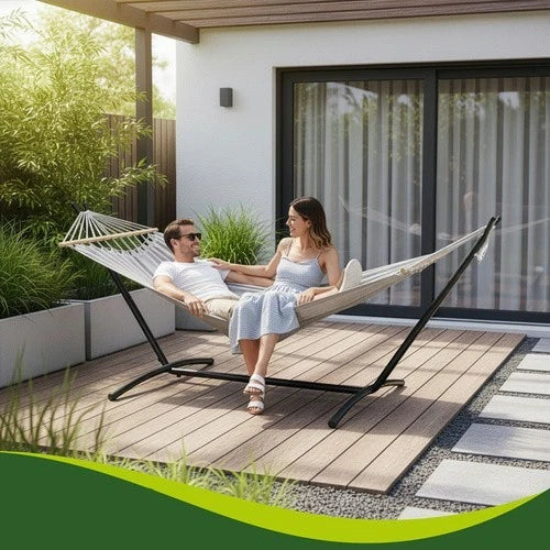 Amaca da giardino per 2 persone portata 250 kg con supporto in metallo