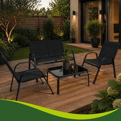 SET mobili TERRAZZO DA GIARDINO 4 POSTI sedie tavolo panca divano in acciaio