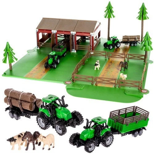 fattoria giocattolo con trattori animali alberi recinto stalla set costruzioni