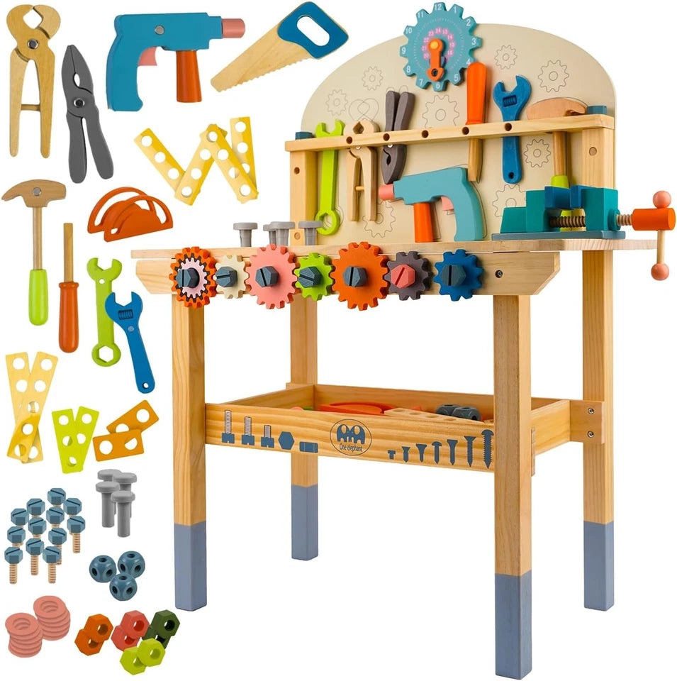 BANCO da lavoro giocattolo in legno con ATTREZZI banchetto bambini GIOCO h.79 cm