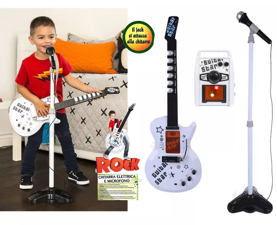 chitarra elettrica giocattolo bambini CON MICROFONO ASTA chitarra rock