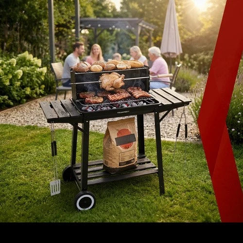 bbq barbecue a carbone carbonella da giardino grill regolabile ripiani spiedo e tanti accessori