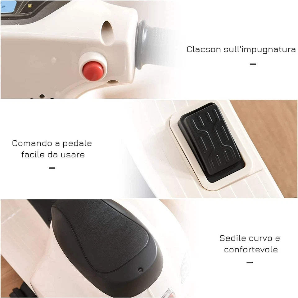 Scooter Elettrico per Bambini 1 - 3 Anni con Luci Led e Suoni Vespa GTS 7,2V