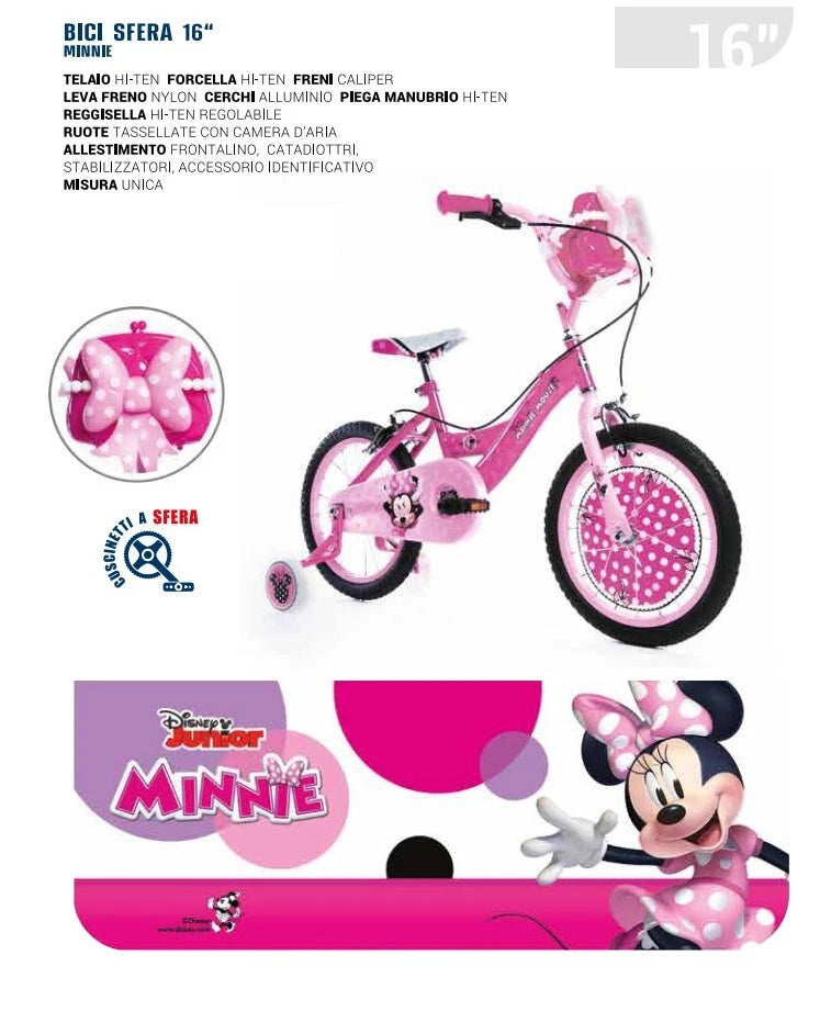 Bicicletta Disney Minnie 16 Pollici Bici per Bambina disney con ruote 4 5 6 anni