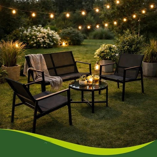 SET DA GIARDINO TERRAZZO 4 POSTI sedie tavolo panca divano in acciaio