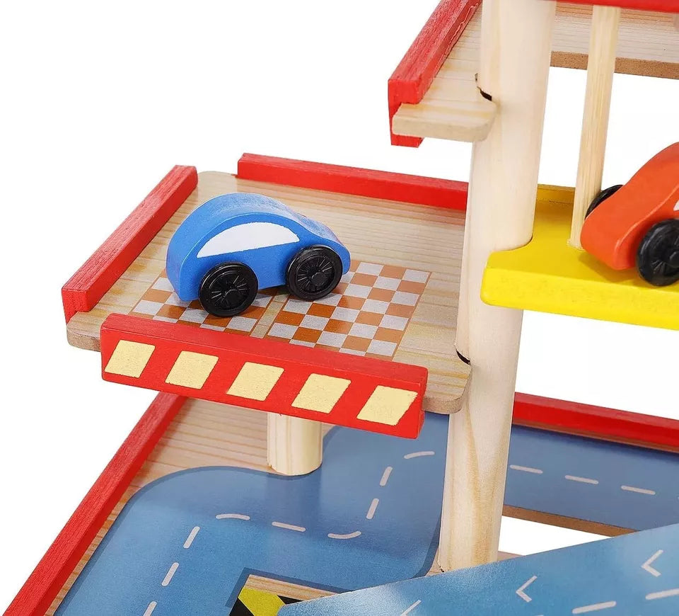 Box Garage in legno 3 piani set gioco garage pista macchine per bambini +veicoli