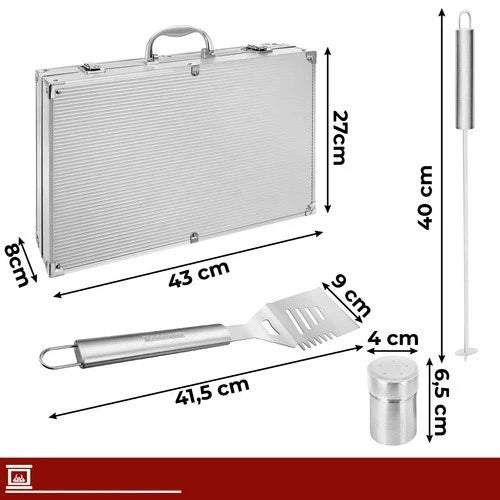 Set Accessori Barbecue 26 Pezzi in Acciaio inox- Valigetta Portatile Kit griglia