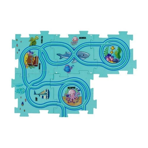 TAPPETO PUZZLE GRANDE 60x45 cm con pista , macchine a batteria e cartelli strada
