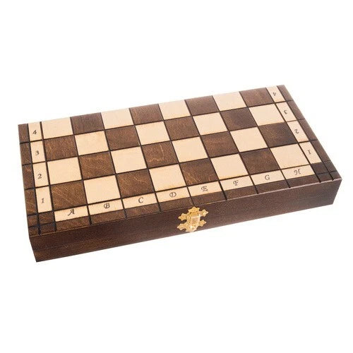 Scacchiera in legno carpino massiccio di lusso, pieghevole scacchi con valigetta