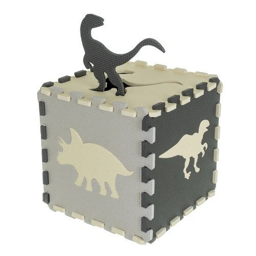 TAPPETO PUZZLE DINOSAURI GRANDE IN GOMMA PER BAMBINI SET 25 PEZZI TOT CM.106X106