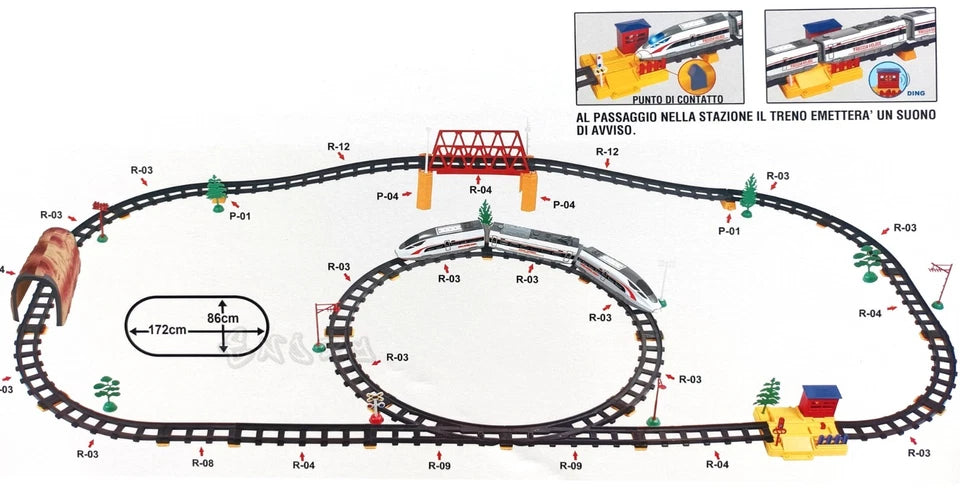 Pista Treno Elettrico Pista trenino a batteria per bambini treno freccia 620 cm