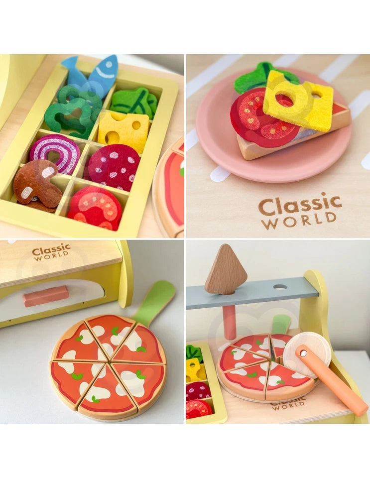 forno della pizza giocattolo in legno cibo e accessori gioco cucina chef pizza