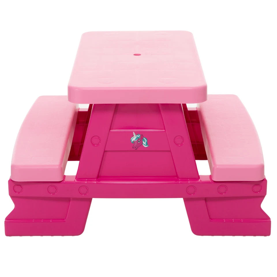 Tavolo da picnic rosa per bambine con panche tavolo unicorno in plastica interno esterno