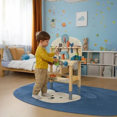 BANCO da lavoro giocattolo in legno con ATTREZZI banchetto bambini GIOCO h.79 cm