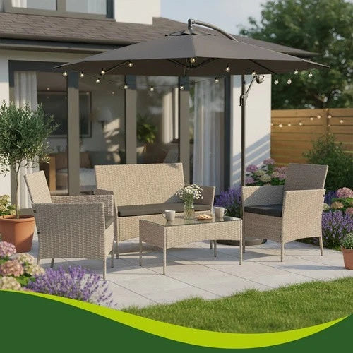 SET DA GIARDINO TERRAZZO 4 POSTI IN ECORATTAN- VARI COLORI- CON CUSCINI