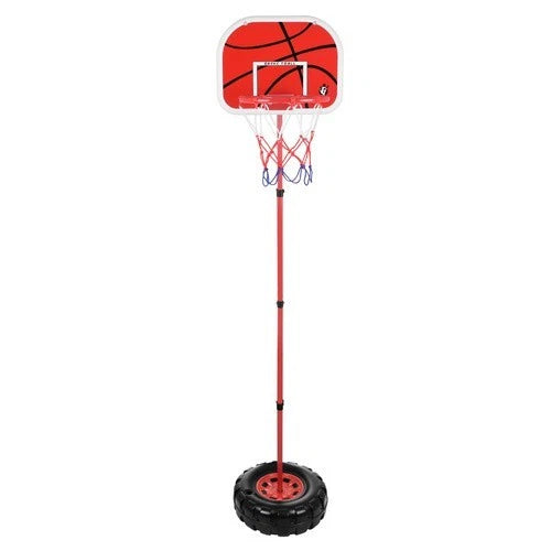 Canestro da basket con piantana e tabellone altezza regolabile con palla e pompa