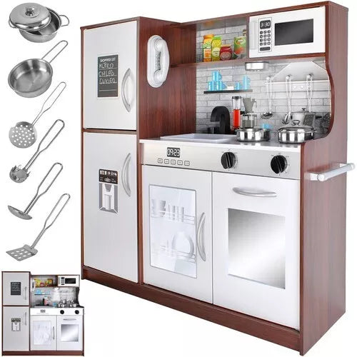 CUCINA PER BAMBINI Moderna IN LEGNO CUCINA con FRIGO FORNO PENTOLE E LUCE