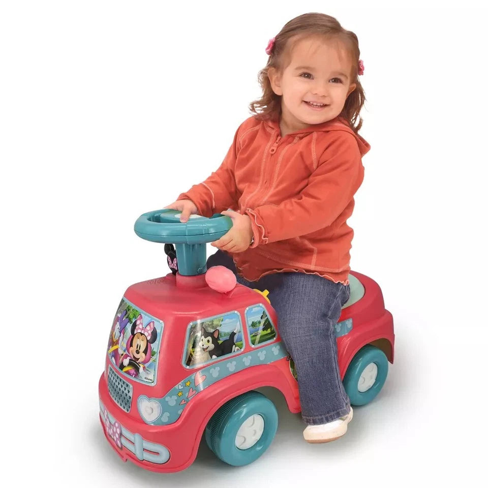Ride on bambini disney auto a spinta cavalcabile minnie con rimorchio e accessori