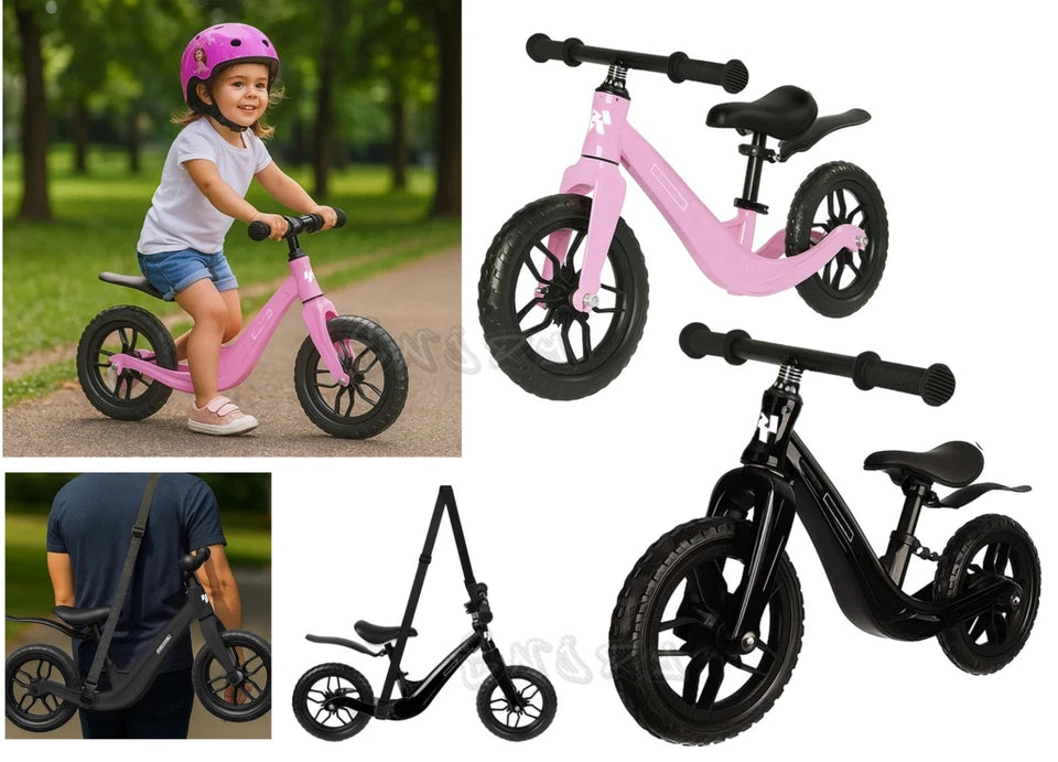 bicicletta senza pedali pedagogica bici equilibrio regolabile bambini + tracolla per il trasporto