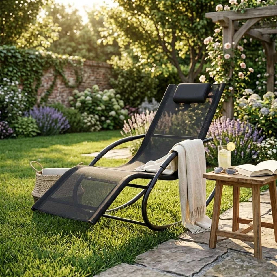 Sdraio da giardino sedia a dondolo portata 120 kg supporto in metallo impermeabile