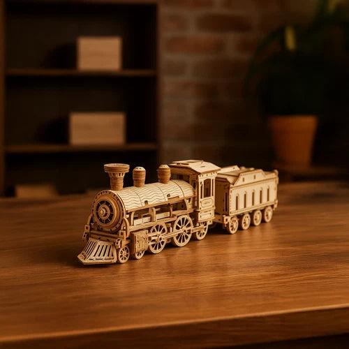 Puzzle 3D in legno modellino treno locomotiva a vapore con tender puzzle legno