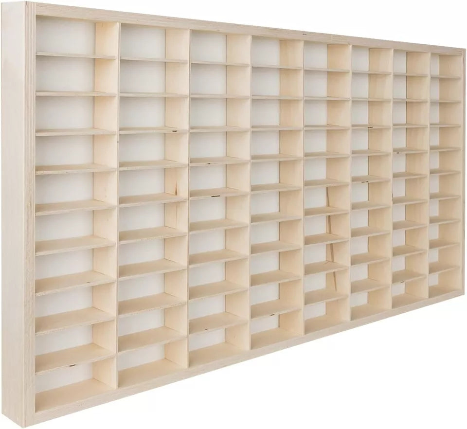 VETRINA ESPOSITORE MODELLISMO VETRINETTA IN LEGNO modellini auto 80 scomparti